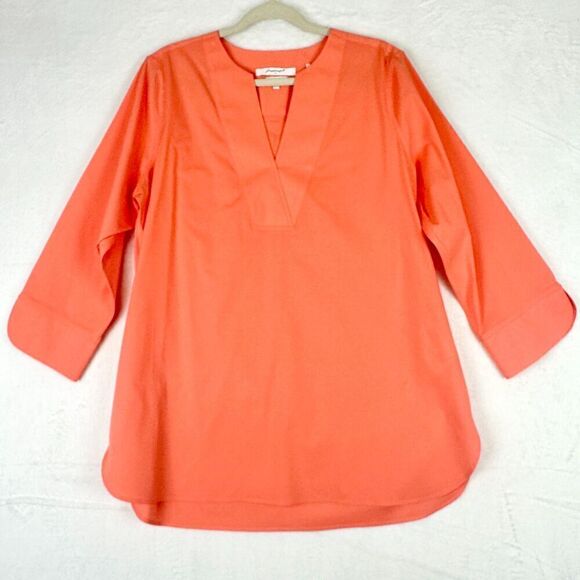 Foxcroft Vaughn Non Iron Stretch Tunic Size 16 Relaxed Coral Career - Picture 1 of 6